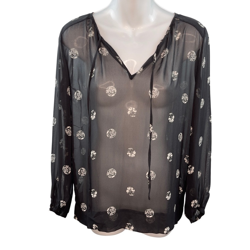 Club Monaco Linnea Small Black Dot Print Silk Blouse Size Small